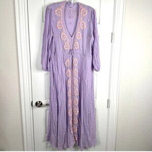 FREE PEOPLE Embroidered Midi Dress NEW Size XL Lilac Blossom